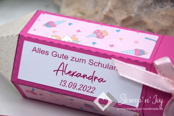 Stiftbox Einschulung Schule personalisierbar | Geschenkbox befüllbar | Geldgeschenk | Motiv: Einhorn | pink rosa | Art. Nr. 13040303