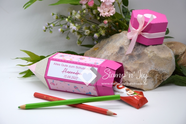 Stiftbox Einschulung Schule personalisierbar | Geschenkbox befüllbar | Geldgeschenk | Motiv: Einhorn | pink rosa | Art. Nr. 13040303