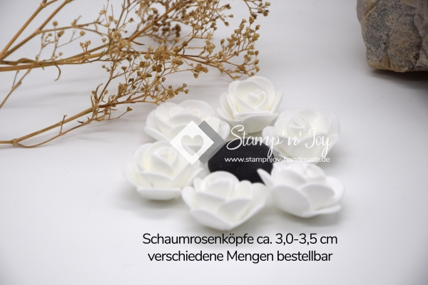 Schaumrose weiß ca. 3,0-3,5cm | Foamrose | Rosenkopf | Hochzeit-Tischdekoration | Moosgummi | Motiv: Rose | weiß | Art. Nr. 90901001 20 30 60 70 50