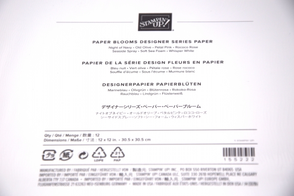 Designerpapiere 12"x12" Papierblüten Stampin' Up!® | Serie: Papierblüten | 12 Blätter | Art. Nr. 90919013 20 30 60 70 50